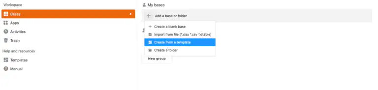 Screenshot: Create app in SeaTable