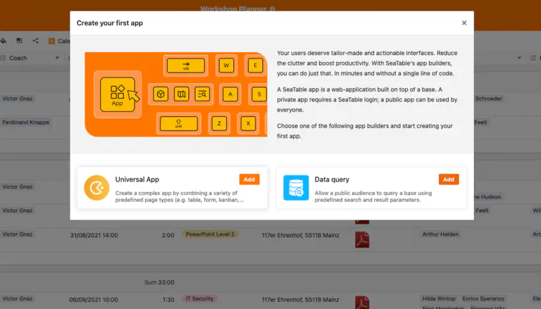 Screenshot: Create your first app with SeaTable