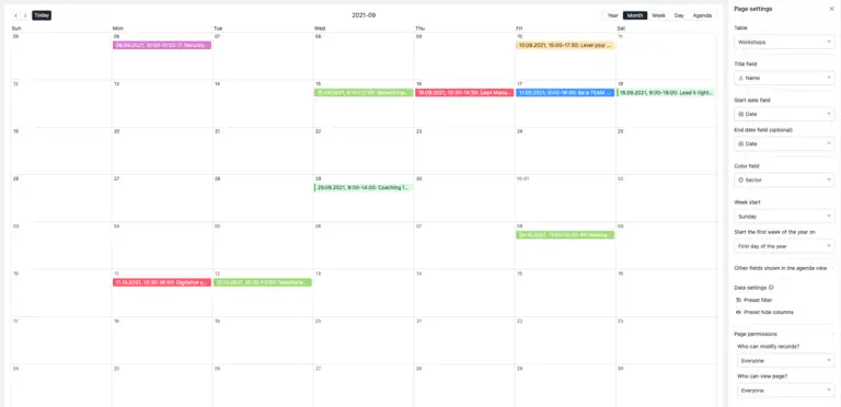 Screenshot: Calendar in SeaTable