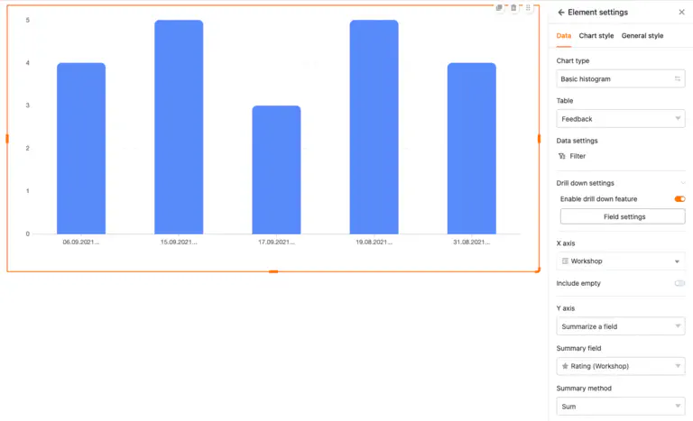 Insert bar chart in SeaTable App