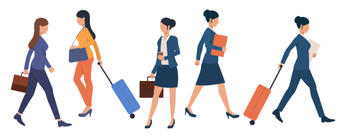 People with briefcases and suitcases