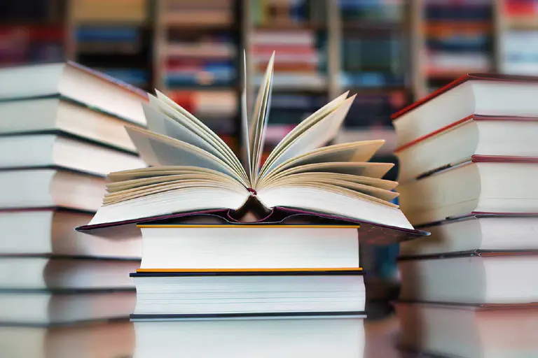 Stack of books to be cataloged in a book app.