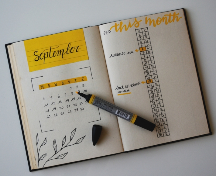 This is what a bullet journal with a monthly and daily overview can look like.