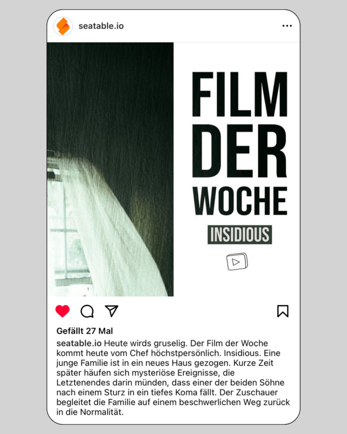 Instagram post about the movie of the week as a content idea