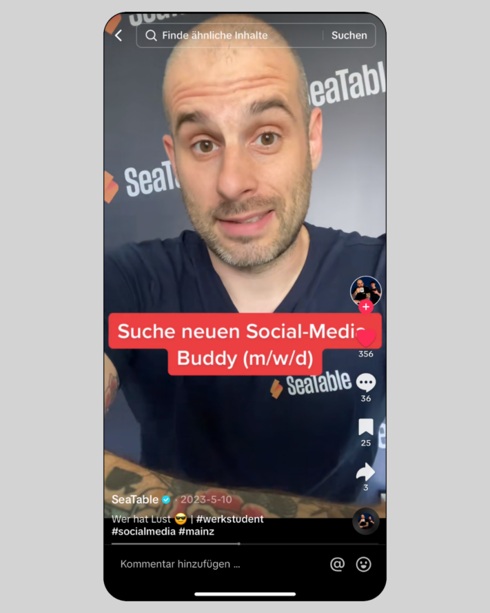 TikTok, which is looking for a social media employee as a content idea.