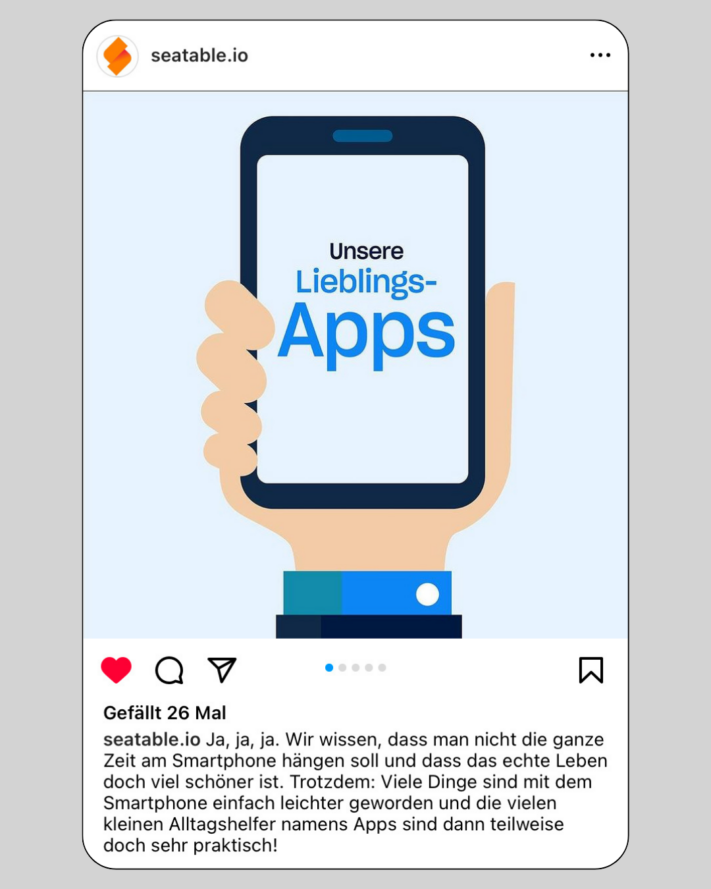 Instagram post on the topic of favorite apps as a content idea
