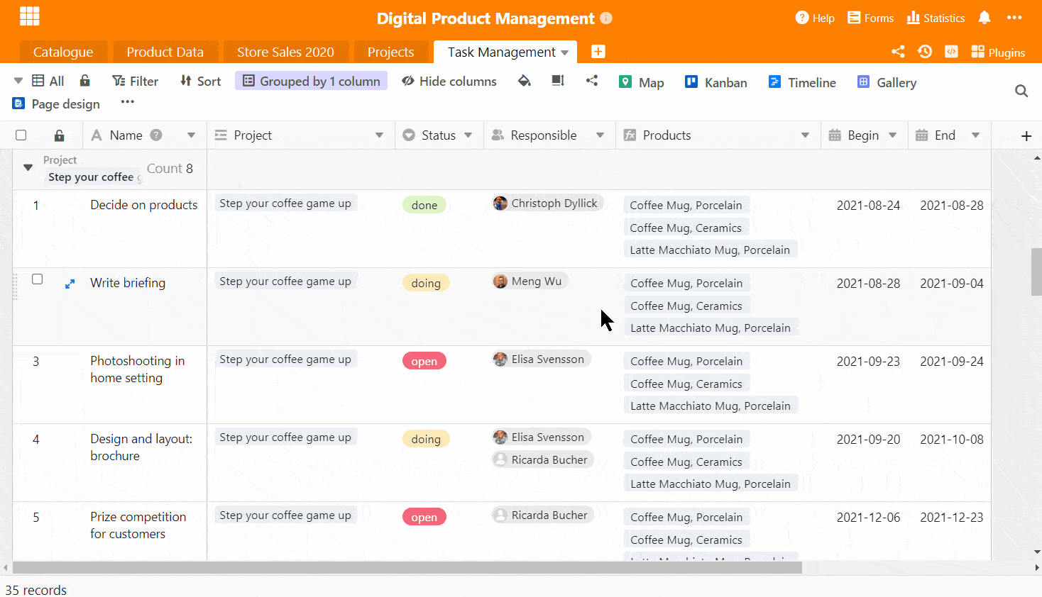 Digital product management with digital task management