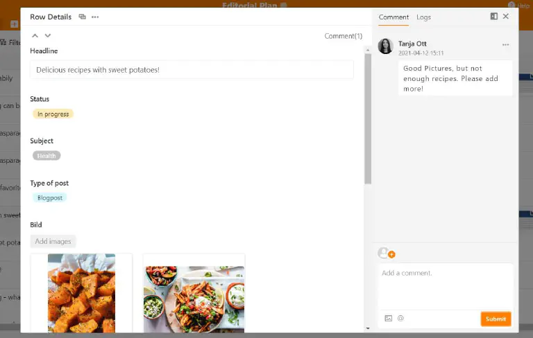 Communication made easy - you can make comments directly in the content plan