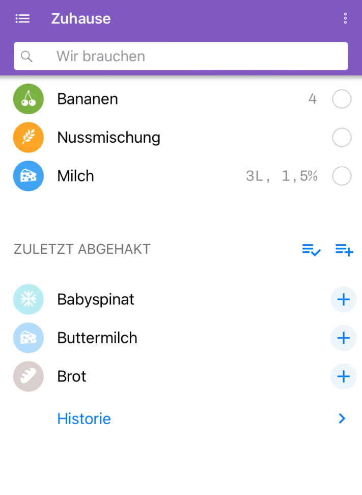 The “Shopping list” application 