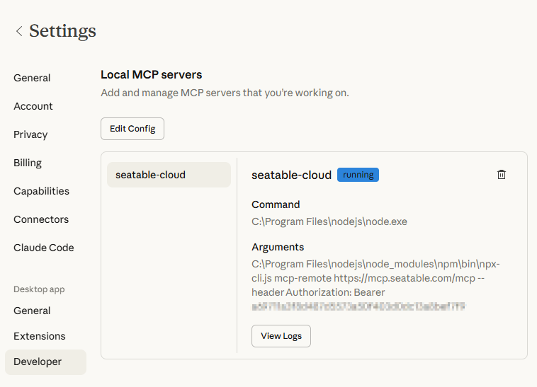 Статус подключения к MCP-серверу