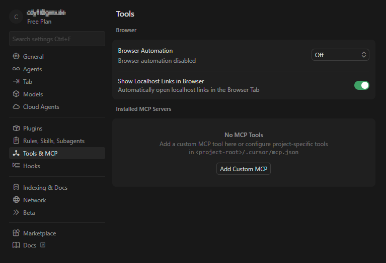 Добавление сервера MCP в Cursor