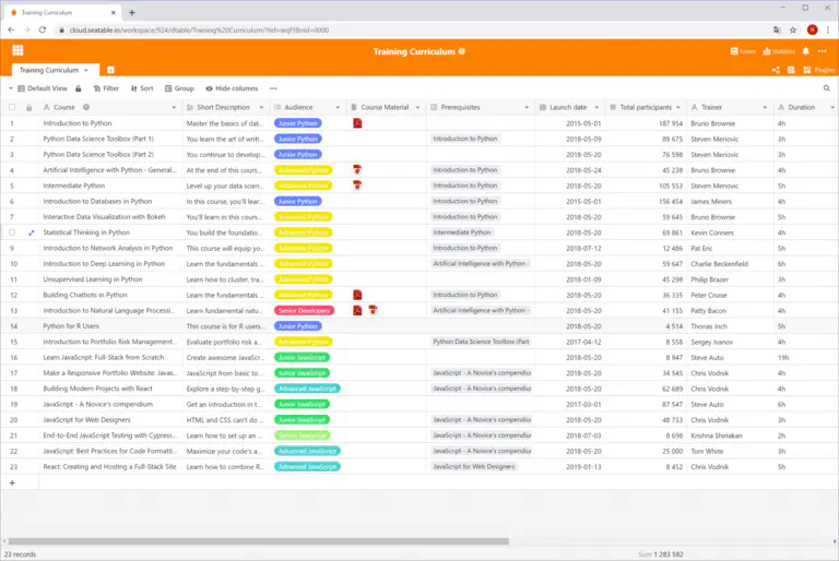 Captura de ecrã SeaTable Datenorganisation