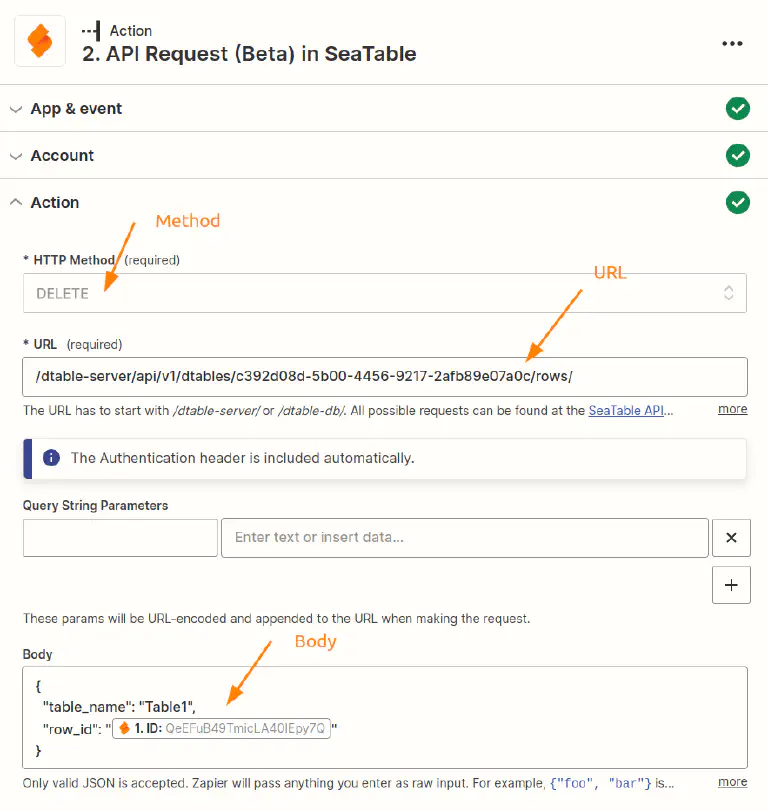 Solicitud API en Acción Zapier