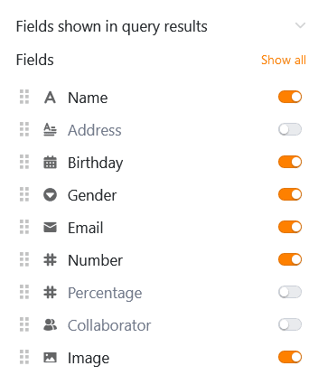 Ocultar columnas en páginas de consulta en Universal Apps