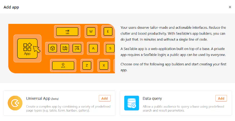 Janela de diálogo para adicionar aplicações