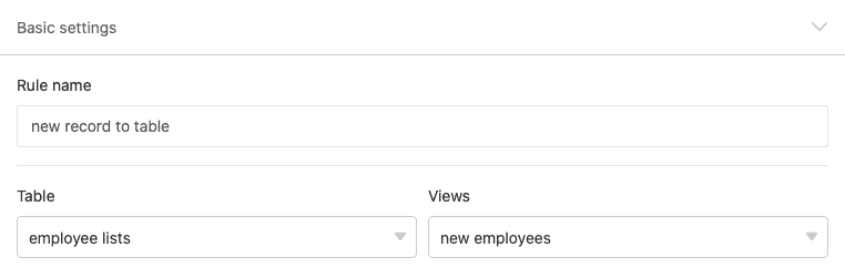 Benennung der Automation, Auswahl der Tabelle und Ansicht, in welcher die Automation wirken soll