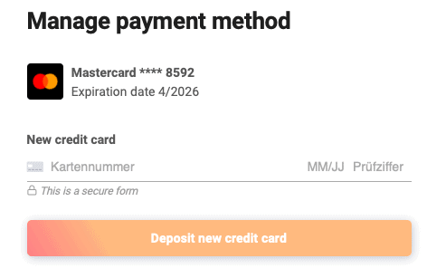 Deposit a new credit card 