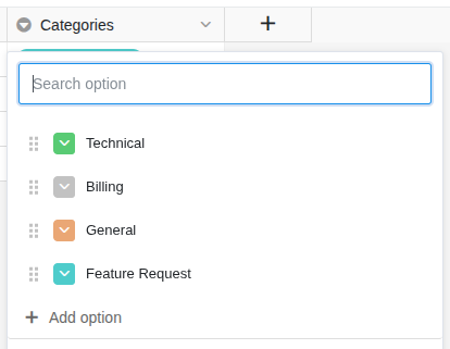 Einfachauswahl-Spalte mit angelegten Kategorien