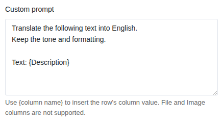 Prompt-Eingabefeld mit Spaltenreferenz