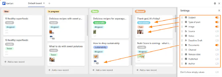 Kanban plugin más ajustes