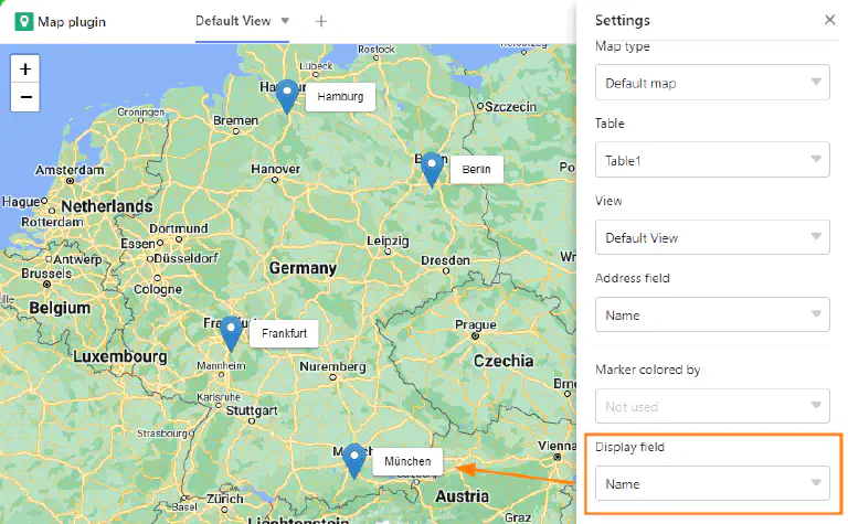 Campo de visualización del plugin de mapas