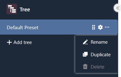 Opciones de configuración del Árbol