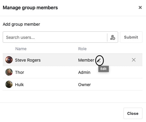Click on the pencil icon next to any group member
