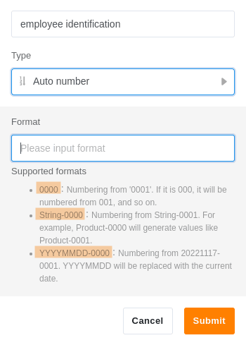 SeaTable Formal Options for the Automatic Number Column