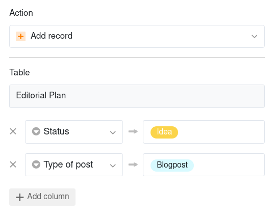 Automations-Aktion: Zeile hinzufügen