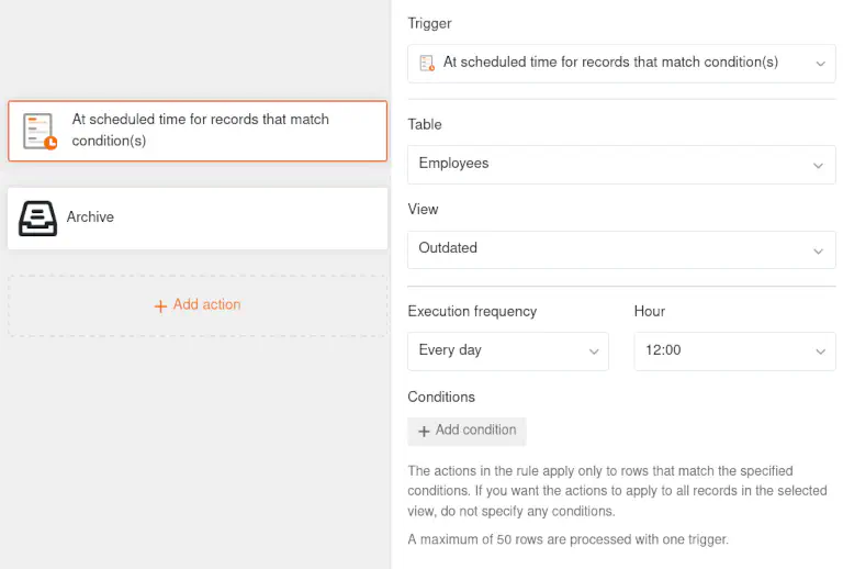 Archivar filas mediante automatización