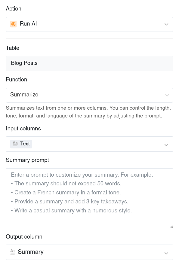 Definition einer Automations-Aktion: KI ausführen