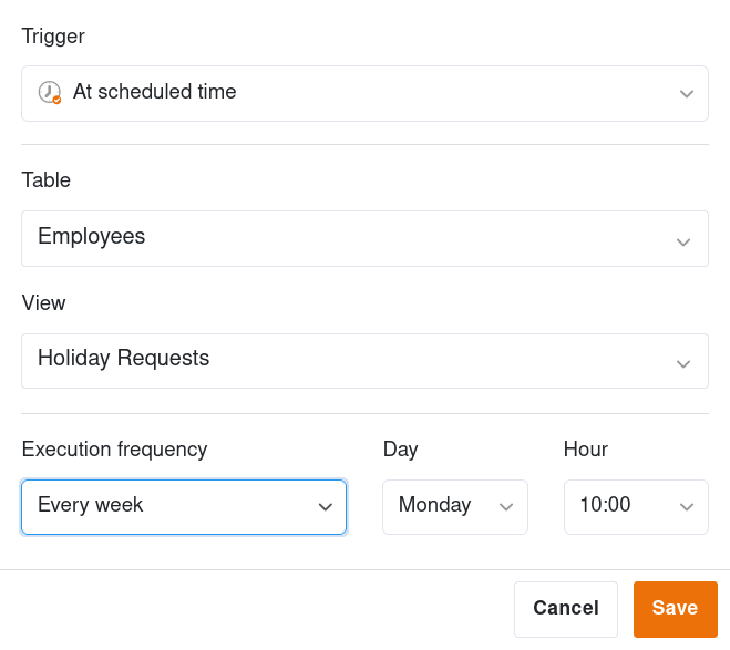 Einstellungsoptionen für einen wöchentlichen Trigger zu einer geplanten Zeit