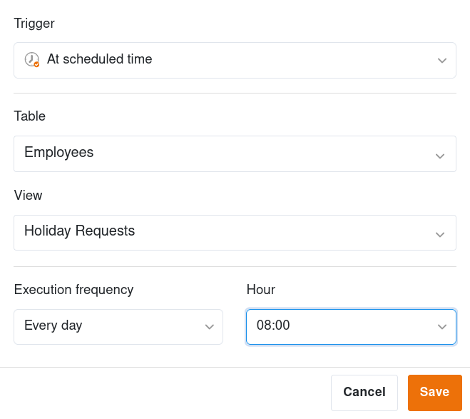 Einstellungsoptionen für einen täglichen Trigger zu einer geplanten Zeit