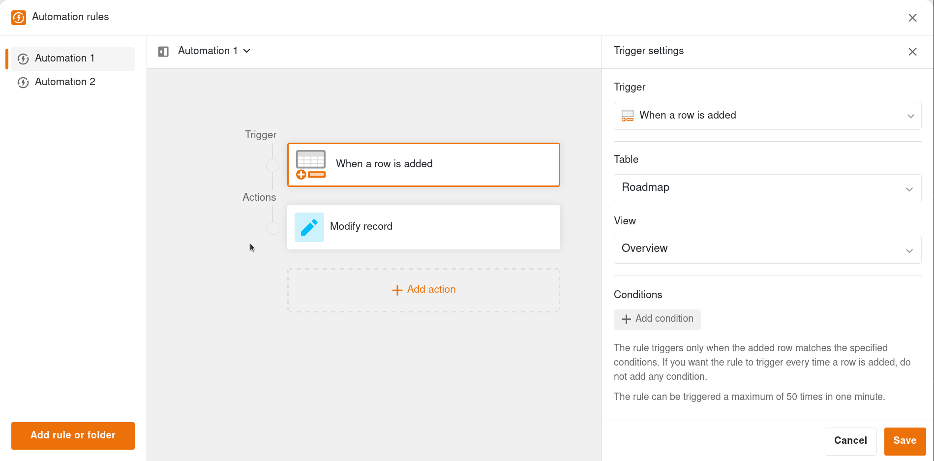 Automations-Editor in Aktion