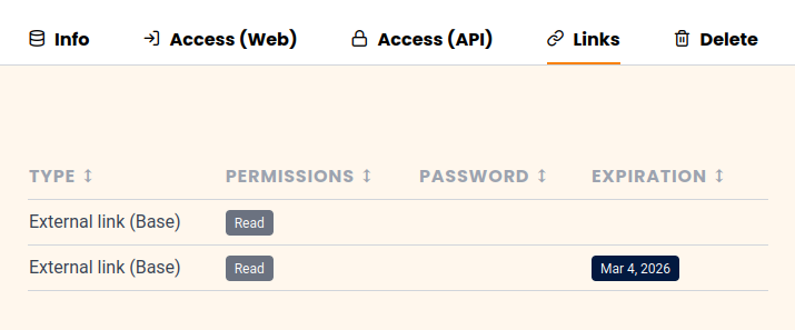 All existing links of a base