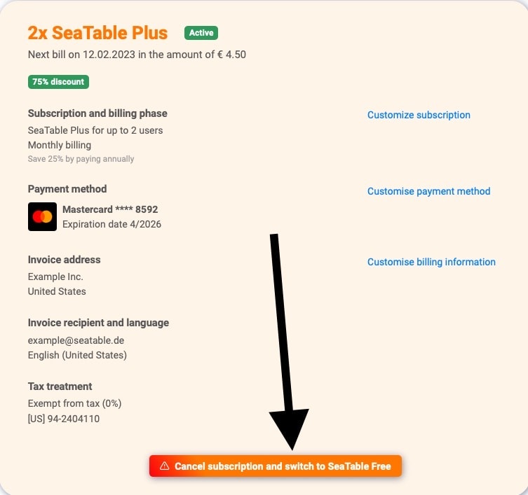 Existing subscriptions can be cancelled via the team administration
