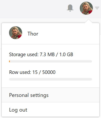 Abrir configurações pessoais através do menu drop-down