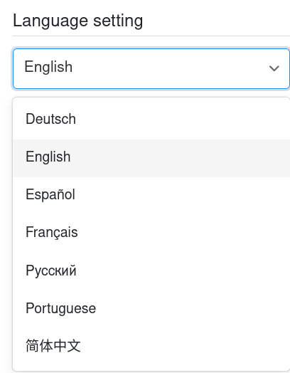 Selecção do idioma da interface a partir do menu pendente
