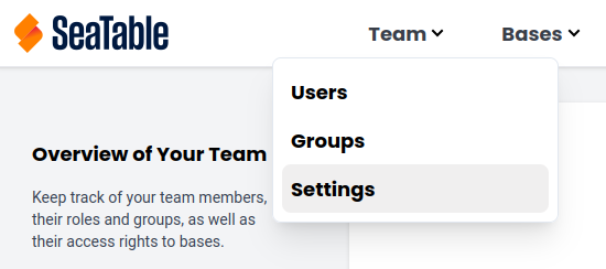 Gehen Sie in der Teamverwaltung zu Einstellungen