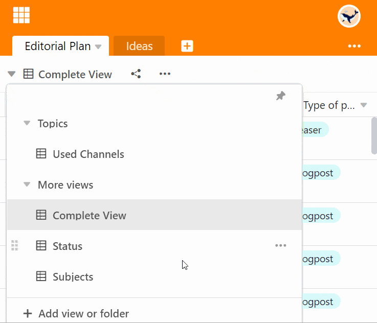 Change the order of views.