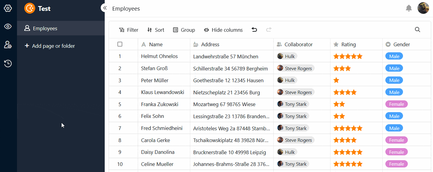 Collaborator column in the universal app