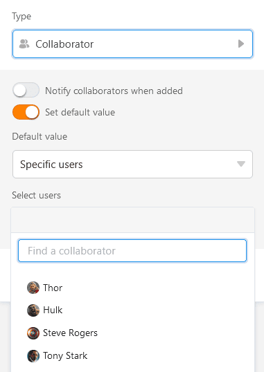Set default values in collaborator columns
