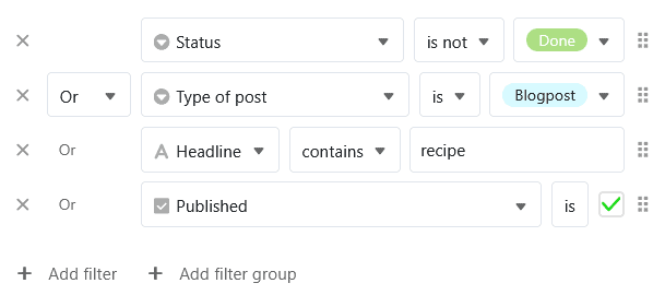 And-or links cannot be combined with filter rules