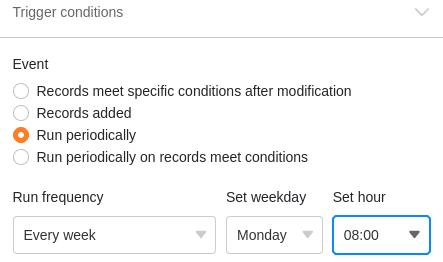 Definition of an event that triggers the automation as a trigger