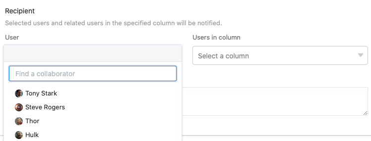 Selection of users to be notified after triggering the notification rule