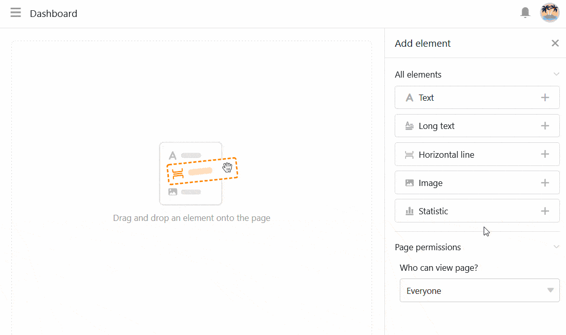 Перетаскивание элементов на настраиваемых страницах