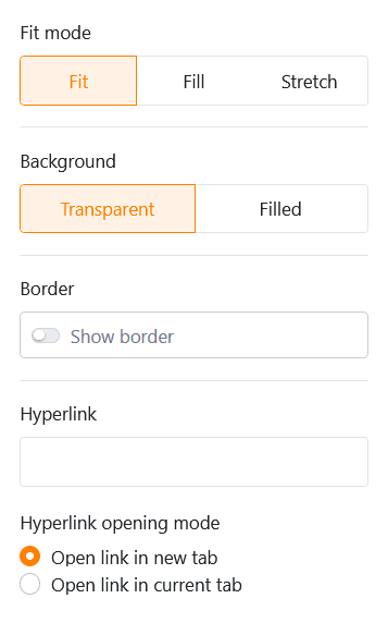 Настройки элементов для изображений на настраиваемых страницах