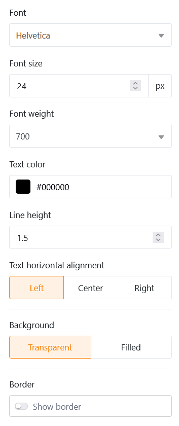 Настройки элементов для текстов на настраиваемых страницах