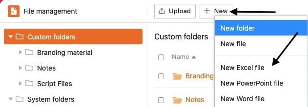 Crear un nuevo archivo en Gestión de archivos