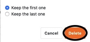Confirmation of the deletion of the duplicate entries